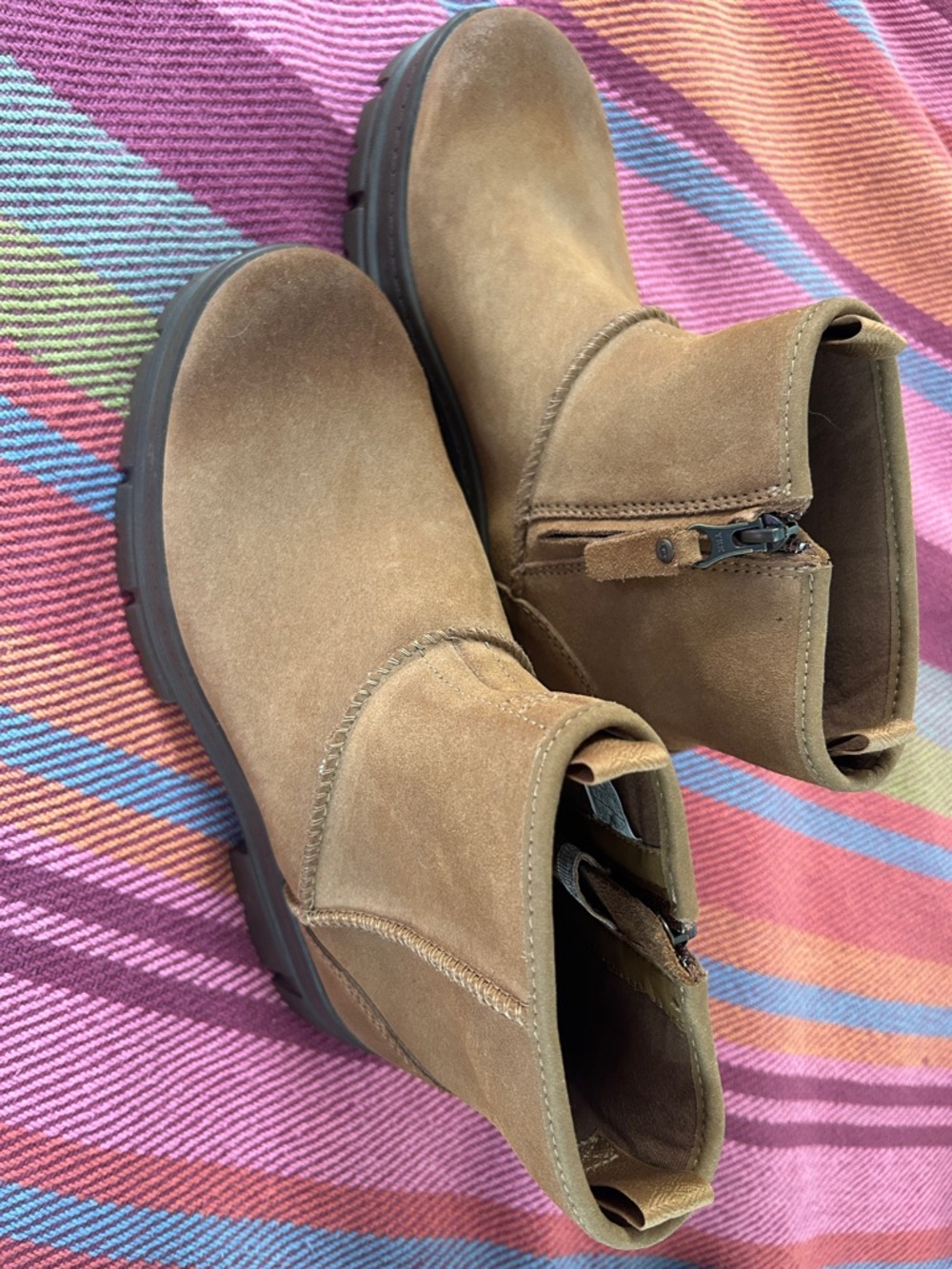 UGG Tan Suede Ankle Booties with Side Zip